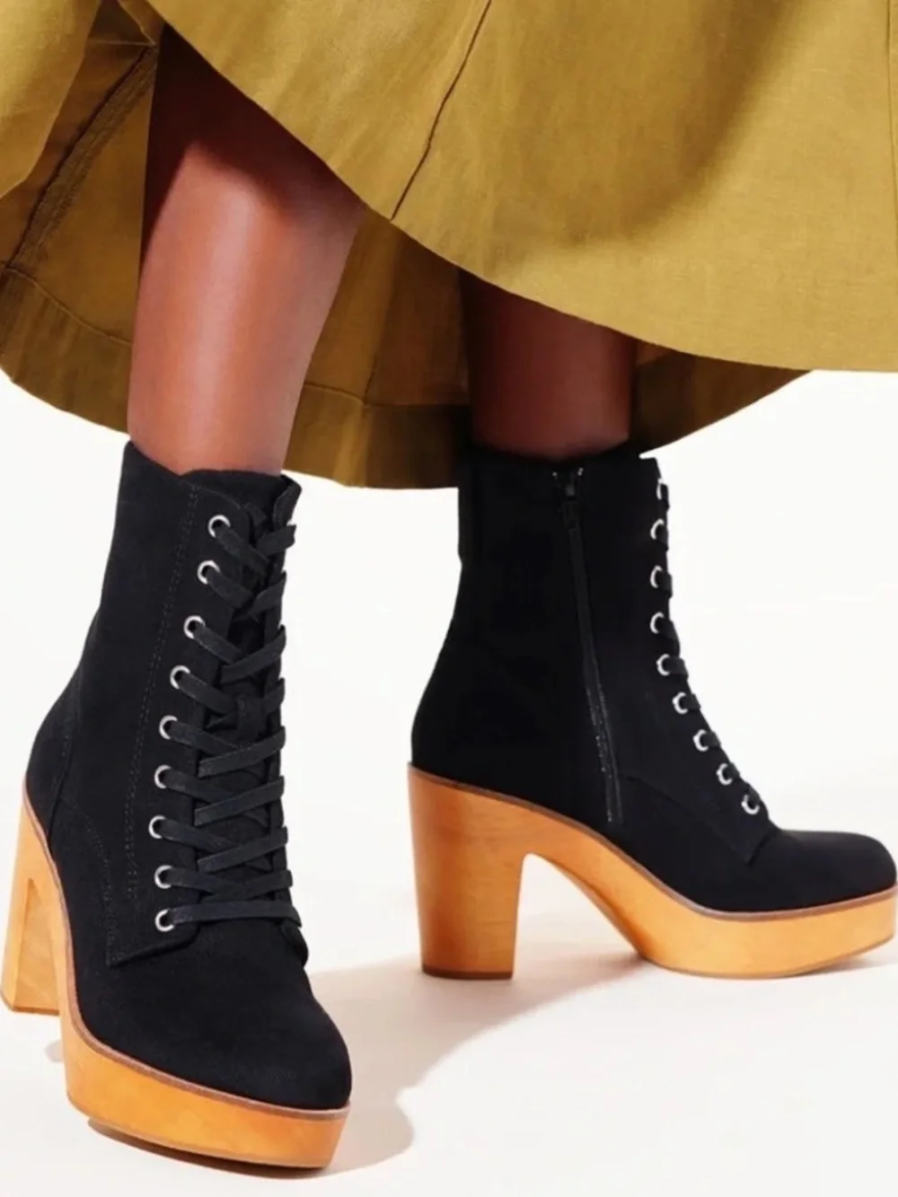 Charlotte Stone Echo Black Platform Clog Wood Boots Booties sz 9